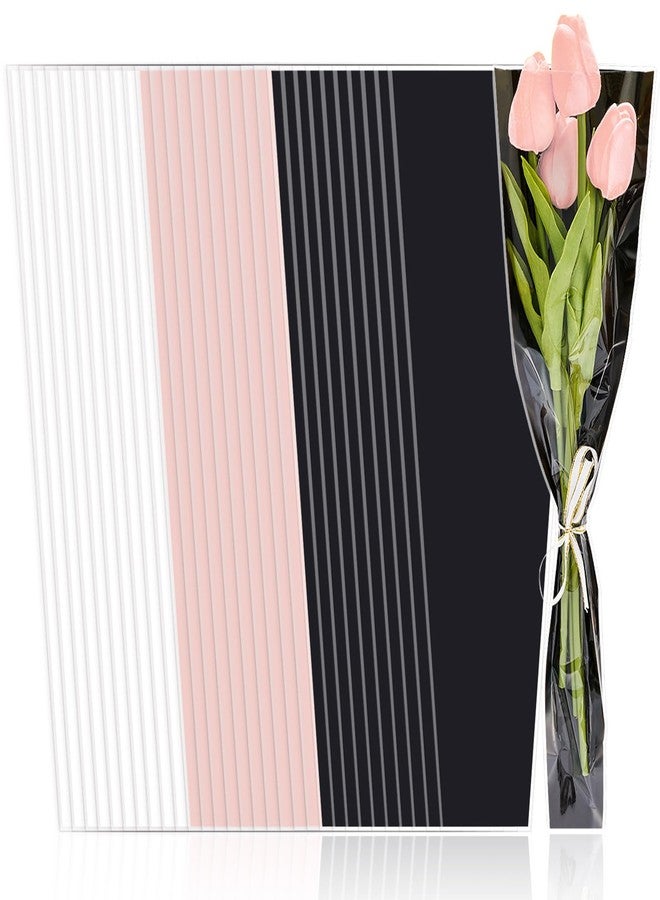 Whaline 150 Pieces Single Rose Sleeve White Pink Black Single Flower Wrapping Bags Plastic Single Flower Packaging Cellophane Sleeves for Wedding Birthday Mother's Day Valentine's Day, 3 Colors - Image 1